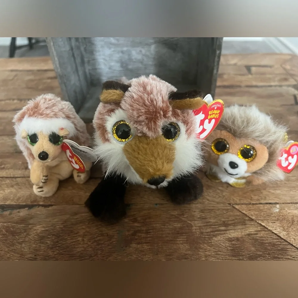6 pc MNWT TY Beanie Babies Bellies Puffies Plush Animal Bundle Fox Hedgehog More